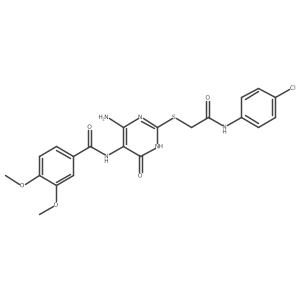 N-(4-amino-2-((2-((4-chlorophenyl)amino)-2-oxoethyl)thio)-6-oxo-1,6-dihydropyrimidin-5-yl)-3,4-dimethoxybenzamide结构式