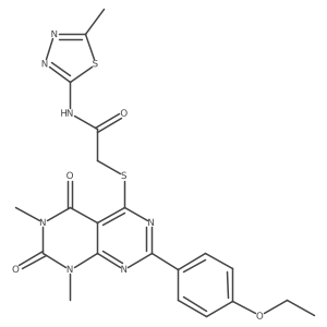 2-((2-(4-ethoxyphenyl)-6,8-dimethyl-5,7-dioxo-5,6,7,8-tetrahydropyrimido[4,5-d]pyrimidin-4-yl)thio)-N-(5-methyl-1,3,4-thiadiazol-2-yl)acetamide结构式