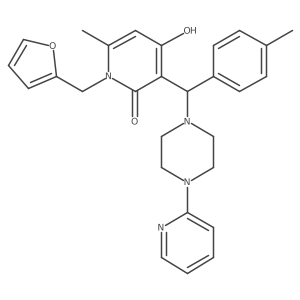 1-(furan-2-ylmethyl)-4-hydroxy-6-methyl-3-((4-(pyridin-2-yl)piperazin-1-yl)(p-tolyl)methyl)pyridin-2(1H)-one Structure