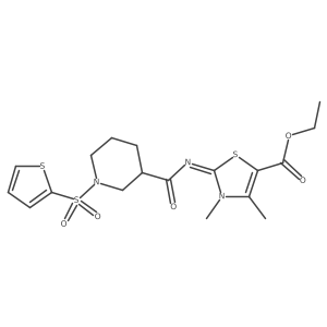 (Z)-ethyl 3,4-dimethyl-2-((1-(thiophen-2-ylsulfonyl)piperidine-3-carbonyl)imino)-2,3-dihydrothiazole-5-carboxylate Structure
