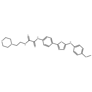 COc1ccc(Nc2nnc(-c3ccc(NC(=O)C(=O)NCCN4CCOCC4)cc3)s2)cc1结构式