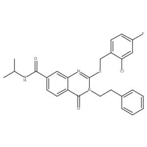2-((2-chloro-4-fluorobenzyl)thio)-N-isopropyl-4-oxo-3-phenethyl-3,4-dihydroquinazoline-7-carboxamide结构式