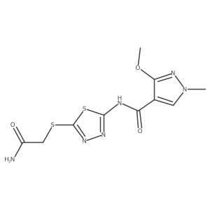 N-(5-((2-amino-2-oxoethyl)thio)-1,3,4-thiadiazol-2-yl)-3-methoxy-1-methyl-1H-pyrazole-4-carboxamide结构式