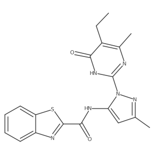N-(1-(5-ethyl-4-methyl-6-oxo-1,6-dihydropyrimidin-2-yl)-3-methyl-1H-pyrazol-5-yl)benzo[d]thiazole-2-carboxamide Structure