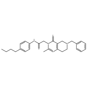 2-{6-benzyl-2-methyl-4-oxo-3H,4H,5H,6H,7H,8H-pyrido[4,3-d]pyrimidin-3-yl}-N-(4-butylphenyl)acetamide结构式