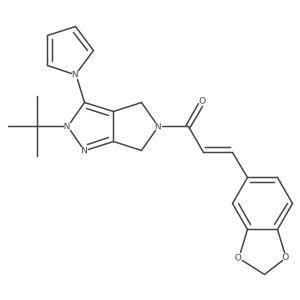 (E)-3-(benzo[d][1,3]dioxol-5-yl)-1-(2-(tert-butyl)-3-(1H-pyrrol-1-yl)pyrrolo[3,4-c]pyrazol-5(2H,4H,6H)-yl)prop-2-en-1-one Structure