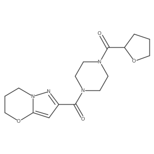 (6,7-dihydro-5H-pyrazolo[5,1-b][1,3]oxazin-2-yl)(4-(tetrahydrofuran-2-carbonyl)piperazin-1-yl)methanone结构式