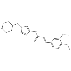 (E)-3-(3,4-dimethoxyphenyl)-N-(1-((tetrahydro-2H-pyran-4-yl)methyl)-1H-pyrazol-4-yl)acrylamide结构式