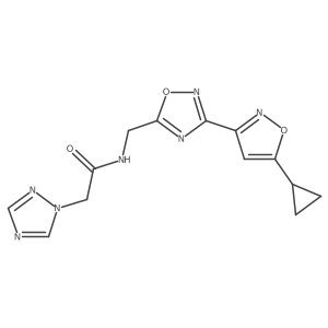 N-((3-(5-cyclopropylisoxazol-3-yl)-1,2,4-oxadiazol-5-yl)methyl)-2-(1H-1,2,4-triazol-1-yl)acetamide结构式
