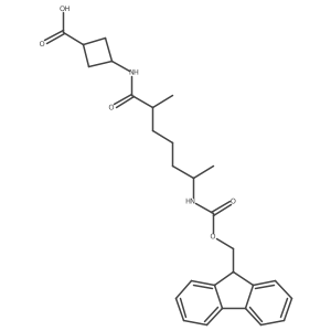 3-[6-({[(9H-fluoren-9-yl)methoxy]carbonyl}amino)-2-methylheptanamido]cyclobutane-1-carboxylic acid Structure