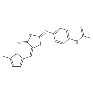 N-[4-({(5E)-5-[(5-methylfuran-2-yl)methylidene]-4-oxo-4,5-dihydro-1,3-thiazol-2-yl}amino)phenyl]acetamide结构式