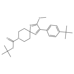 Tert-butyl 2-(4-(tert-butyl)phenyl)-3-(methylthio)-1,4,8-triazaspiro[4.5]deca-1,3-diene-8-carboxylate结构式