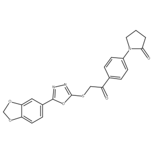 1-[4-(2-{[5-(2H-1,3-benzodioxol-5-yl)-1,3,4-oxadiazol-2-yl]sulfanyl}acetyl)phenyl]pyrrolidin-2-one结构式