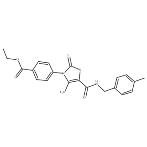 ethyl 4-(4-amino-5-((4-methylbenzyl)carbamoyl)-2-thioxothiazol-3(2H)-yl)benzoate结构式