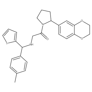 1-[2-(2,3-Dihydro-1,4-benzodioxin-6-yl)pyrrolidin-1-yl]-2-{[(4-methylphenyl)(thiophen-2-yl)methyl]amino}ethan-1-one结构式