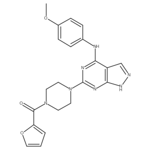 COc1ccc(Nc2nc(N3CCN(C(=O)c4ccco4)CC3)nc3[nH]ncc23)cc1结构式