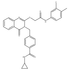 N-cyclopropyl-4-((2-((2-((3-fluoro-4-methylphenyl)amino)-2-oxoethyl)thio)-4-oxoquinazolin-3(4H)-yl)methyl)benzamide结构式