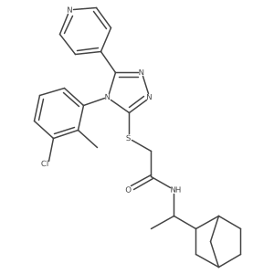 N-[1-(2-bicyclo[2.2.1]heptanyl)ethyl]-2-[[4-(3-chloro-2-methylphenyl)-5-pyridin-4-yl-1,2,4-triazol-3-yl]sulfanyl]acetamide结构式