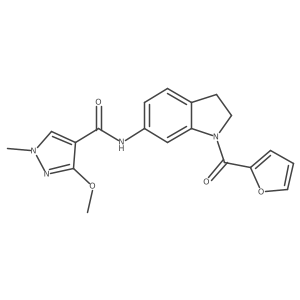 N-(1-(furan-2-carbonyl)indolin-6-yl)-3-methoxy-1-methyl-1H-pyrazole-4-carboxamide结构式