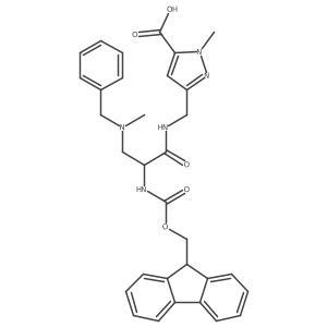 3-({3-[benzyl(methyl)amino]-2-({[(9H-fluoren-9-yl)methoxy]carbonyl}amino)propanamido}methyl)-1-methyl-1H-pyrazole-5-carboxylic acid结构式