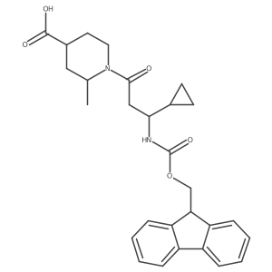 rac-(2R,4R)-1-[3-cyclopropyl-3-({[(9H-fluoren-9-yl)methoxy]carbonyl}amino)propanoyl]-2-methylpiperidine-4-carboxylic acid Structure
