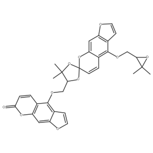 4-[[(2R,4R)-4'-[(3,3-dimethyloxiran-2-yl)methoxy]-5,5-dimethylspiro[1,3-dioxolane-2,7'-furo[3,2-g]chromene]-4-yl]methoxy]furo[3,2-g]chromen-7-one结构式