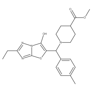 Methyl 1-((2-ethyl-6-hydroxythiazolo[3,2-b][1,2,4]triazol-5-yl)(p-tolyl)methyl)piperidine-4-carboxylate结构式