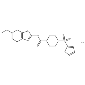 N-(5-ethyl-4,5,6,7-tetrahydrothiazolo[5,4-c]pyridin-2-yl)-1-(thiophen-2-ylsulfonyl)piperidine-4-carboxamide hydrochloride Structure