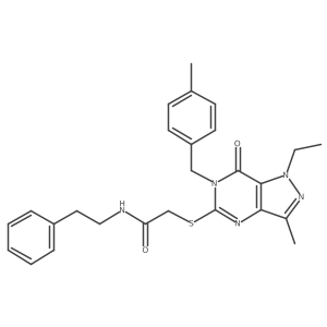 2-({1-ethyl-3-methyl-6-[(4-methylphenyl)methyl]-7-oxo-1H,6H,7H-pyrazolo[4,3-d]pyrimidin-5-yl}sulfanyl)-N-(2-phenylethyl)acetamide结构式