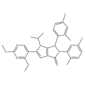 (4~{S})-4-(4-chloranyl-2-methyl-phenyl)-5-(5-chloranyl-2-methyl-phenyl)-2-(2,4-dimethoxypyrimidin-5-yl)-3-propan-2-yl-4~{H}-pyrrolo[3,4-d]imidazol-6-one结构式