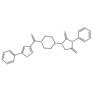 3-Phenyl-1-(1-(5-(pyridin-3-yl)isoxazole-3-carbonyl)piperidin-4-yl)imidazolidine-2,4-dione结构式