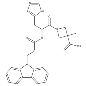 1-[(2R)-2-({[(9H-fluoren-9-yl)methoxy]carbonyl}amino)-3-(1H-imidazol-4-yl)propanoyl]-3-methylazetidine-3-carboxylic acid结构式