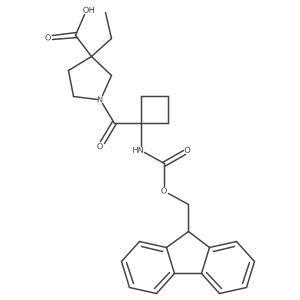 3-ethyl-1-[1-({[(9H-fluoren-9-yl)methoxy]carbonyl}amino)cyclobutanecarbonyl]pyrrolidine-3-carboxylic acid结构式