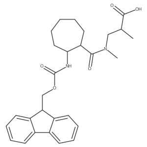 3-{1-[2-({[(9H-fluoren-9-yl)methoxy]carbonyl}amino)cycloheptyl]-N-methylformamido}-2-methylpropanoic acid结构式