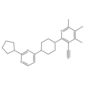 5-Chloro-4,6-dimethyl-2-{4-[2-(pyrrolidin-1-yl)pyrimidin-4-yl]piperazin-1-yl}pyridine-3-carbonitrile结构式