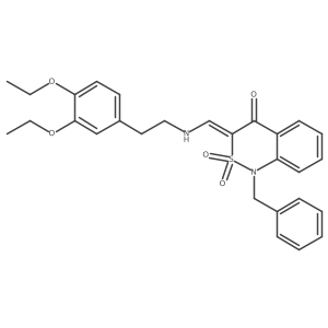 (E)-1-benzyl-3-(((3,4-diethoxyphenethyl)amino)methylene)-1H-benzo[c][1,2]thiazin-4(3H)-one 2,2-dioxide结构式