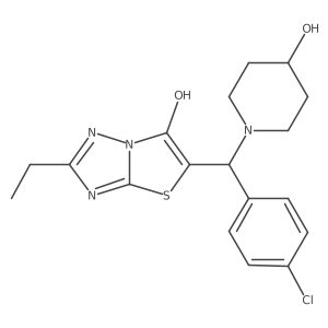5-((4-Chlorophenyl)(4-hydroxypiperidin-1-yl)methyl)-2-ethylthiazolo[3,2-b][1,2,4]triazol-6-ol结构式