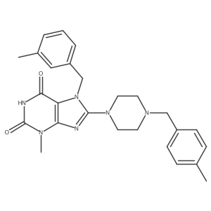 3-Methyl-7-[(3-methylphenyl)methyl]-8-{4-[(4-methylphenyl)methyl]piperazinyl}-1,3,7-trihydropurine-2,6-dione Structure