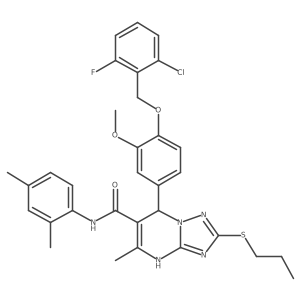 7-[4-[(2-Chloro-6-fluorophenyl)methoxy]-3-methoxyphenyl]-N-(2,4-dimethylphenyl)-1,7-dihydro-5-methyl-2-(propylthio)[1,2,4]triazolo[1,5-a]pyrimidine-6-carboxamide结构式