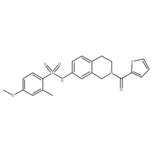 4-methoxy-2-methyl-N-(2-(thiophene-2-carbonyl)-1,2,3,4-tetrahydroisoquinolin-7-yl)benzenesulfonamide结构式