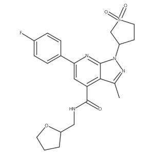 1-(1,1-dioxidotetrahydrothiophen-3-yl)-6-(4-fluorophenyl)-3-methyl-N-((tetrahydrofuran-2-yl)methyl)-1H-pyrazolo[3,4-b]pyridine-4-carboxamide结构式