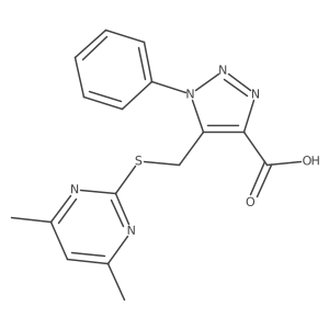 Cc1cc(C)nc(SCc2c(C(=O)O)nnn2-c2ccccc2)n1结构式