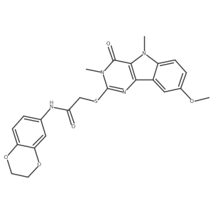 N-(2,3-dihydro-1,4-benzodioxin-6-yl)-2-({8-methoxy-3,5-dimethyl-4-oxo-3H,4H,5H-pyrimido[5,4-b]indol-2-yl}sulfanyl)acetamide结构式