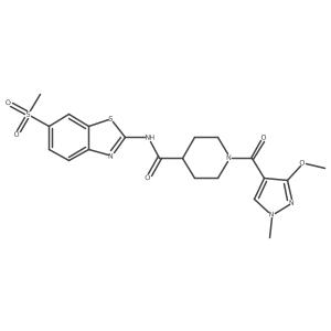 1-(3-methoxy-1-methyl-1H-pyrazole-4-carbonyl)-N-(6-(methylsulfonyl)benzo[d]thiazol-2-yl)piperidine-4-carboxamide结构式