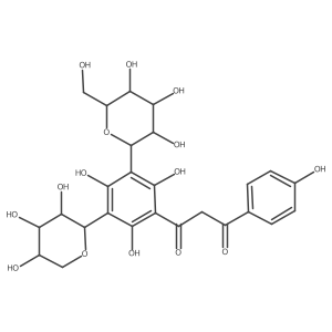 1-(4-Hydroxyphenyl)-3-(2,4,6-trihydroxy-3-((2S,3R,4R,5S,6R)-3,4,5-trihydroxy-6-(hydroxymethyl)tetrahydro-2H-pyran-2-yl)-5-((2S,3R,4S,5S)-3,4,5-trihydroxytetrahydro-2H-pyran-2-yl)phenyl)propane-1,3-dione结构式
