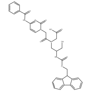 (R)-2-(N-(2-((((9H-Fluoren-9-yl)methoxy)carbonyl)amino)-3-hydroxypropyl)-2-(4-benzamido-2-oxopyrimidin-1(2H)-yl)acetamido)acetic acid Structure