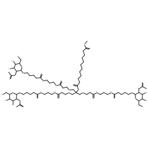 Methyl 1-(((2R,3R,4R,5R,6R)-3-acetamido-4,5-dihydroxy-6-(hydroxymethyl)tetrahydro-2H-pyran-2-yl)oxy)-16,16-bis((3-((3-(5-(((2R,3R,4R,5R,6R)-3-acetamido-4,5-dihydroxy-6-(hydroxymethyl)tetrahydro-2H-pyran-2-yl)oxy)pentanamido)propyl)amino)-3-oxopropoxy)methyl)-5,11,18-trioxo-14-oxa-6,10,17-triazanonacosan-29-oate结构式