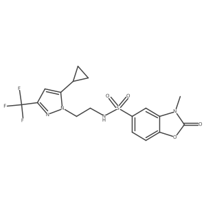 N-(2-(5-cyclopropyl-3-(trifluoromethyl)-1H-pyrazol-1-yl)ethyl)-3-methyl-2-oxo-2,3-dihydrobenzo[d]oxazole-5-sulfonamide Structure