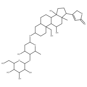 Card-20(22)-enolide, 3-[(2,6-dideoxy-4-O-I(2)-D-glucopyranosyl-I(2)-D-ribo-hexopyranosyl)oxy]-11,14,19-trihydroxy-, (3I(2),5I(2),11I+/-)- Structure