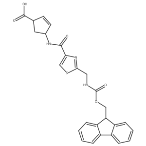 4-{2-[({[(9H-fluoren-9-yl)methoxy]carbonyl}amino)methyl]-1,3-thiazole-4-amido}cyclopent-2-ene-1-carboxylic acid结构式